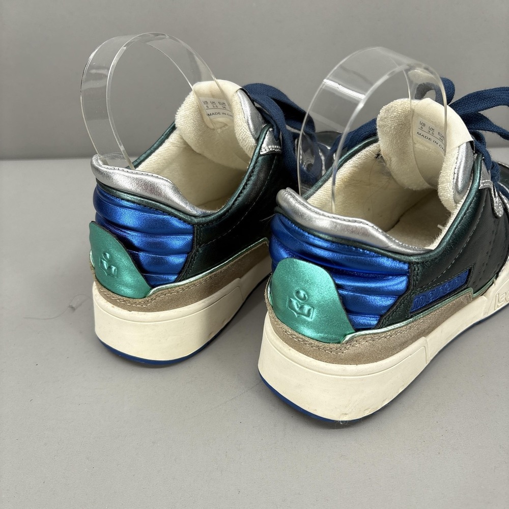 Isabel Marant Shoes Womens Size 5 Metallic Silver Green Blue Low Top Sneakers - Picture 8 of 13